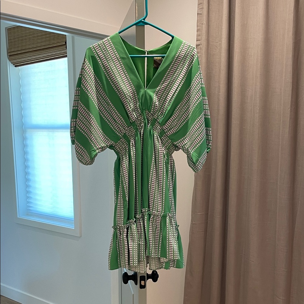 Taylor Green and White Striped Mini Dress